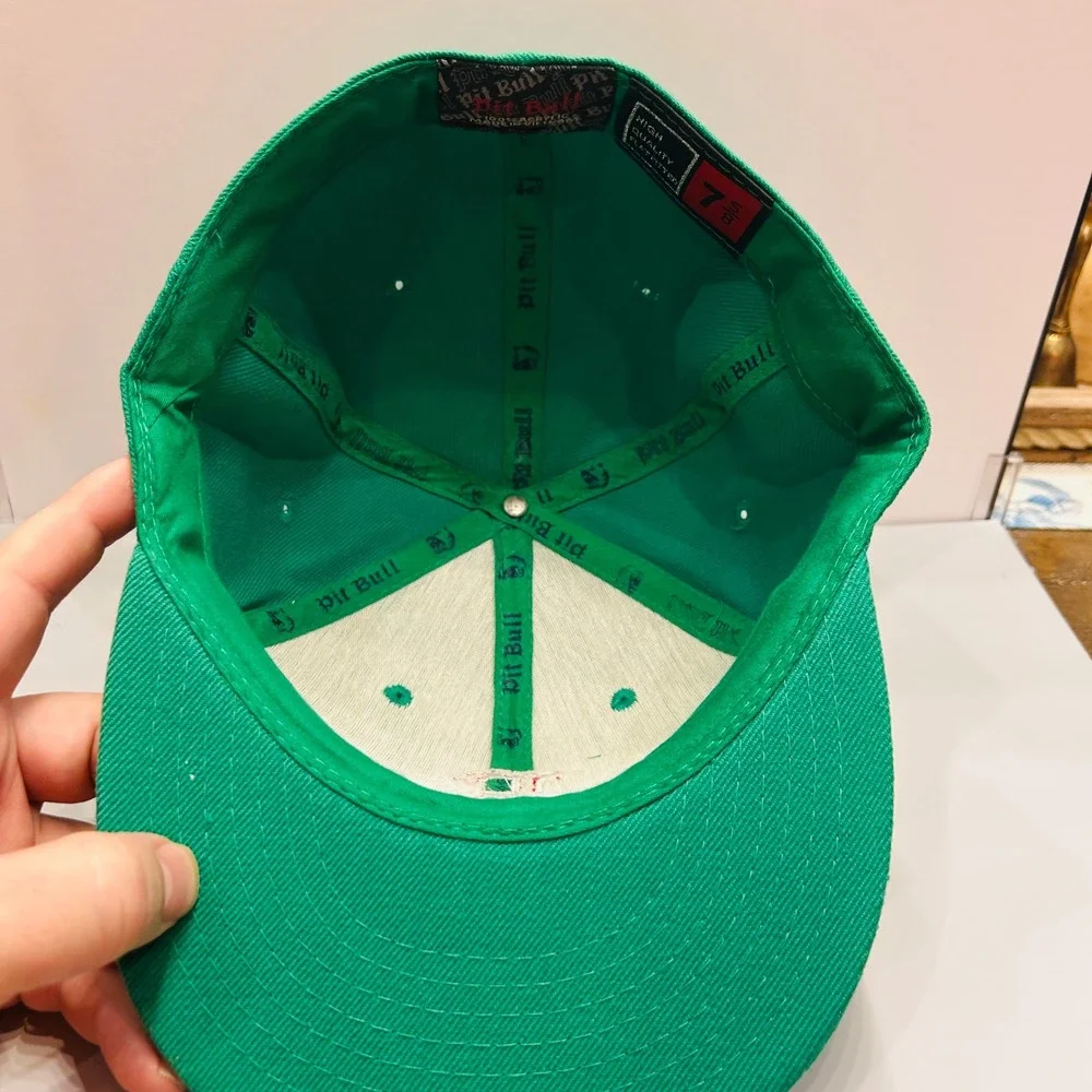 Pit Bull Fitted Hat Mens 7 5/8 Green Embroidered B Logo Flat Brim‎ Cap